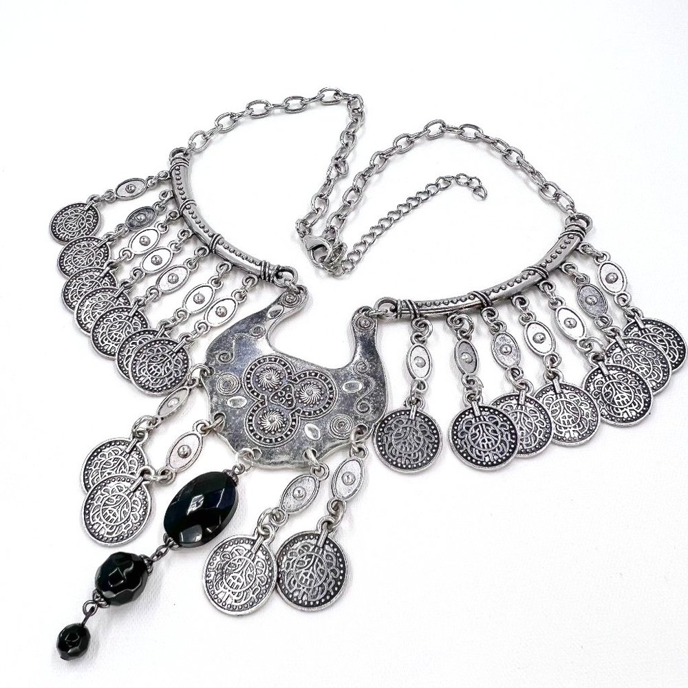 Up-Cycled - Paparazzi Treasure Temptress Antiqued Silver Faux Coin 16” Necklace - Picture 1 of 8
